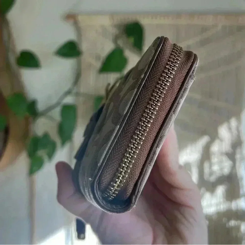 Coach Signature Canvas Zip-Around Accordion Wallet with Belt Buckle Detail